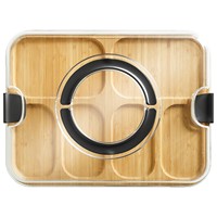 Plateau de service compartimenté en bambou avec couvercle, plateau à collation portable pour l'extérieur, boîte de rangement carrée pour fruits secs et fêtes