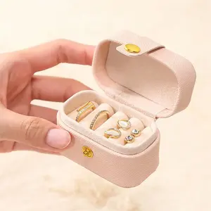 Wholesale Custom Logo PU Leather Mini Jewelry Box Organizer Snap Small Travel Necklace Ring Earring Jewellery Wedding Gift Case