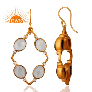 White Zircon Crystal Quartz Earrings Indian Designer Gemstone Brass Fashion Earrings Supplier Jewelry Vintage Collection - Product Image 2