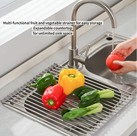 Égouttoir à vaisselle pliable en acier inoxydable pour évier de cuisine - Égouttoir à vaisselle gain de place avec rideau enroulable