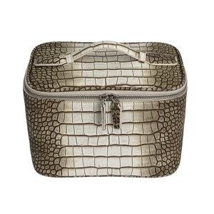 Sac de maquillage imperméable pour femmes, sac cosmétique haut de gamme en cuir de crocodile, trousse de toilette en cuir PU, collection peau de crocodile - Product Image 1