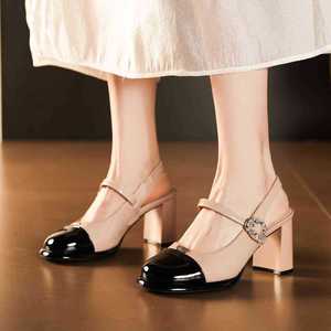 7222-2 Solid Mid Heel Round <b>Toe</b> Heeled Sandals Block Heel Back Strap Buckle Elegant Comfort Women's Shoes - Product Image 4