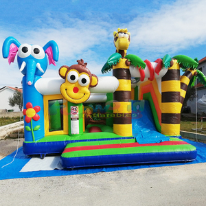 Castillo inflable comercial tipo safari para niños, con tobogán y zona de brincos. - Product Image 1