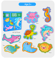 Mainan teka-teki Jigsaw hewan edukatif kayu warna-warni untuk anak-anak 2-5 tahun