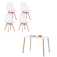 Table à manger rectangulaire moderne avec pieds en bois de hêtre et 4 chaises blanches pour la maison, la cuisine, le restaurant, l'hôtel