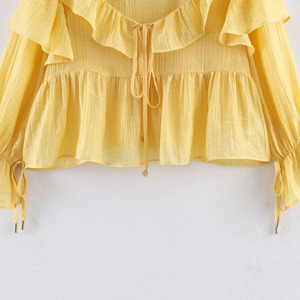 PB&ZA Blusas de Mujer Primavera 2026, Nueva Moda, Estilo Hoja de Loto con <span class=keywords><strong>Hombros</strong></span> <span class=keywords><strong>Descubiertos</strong></span>, Blusas Vintage de Manga Larga, Camisas Femeninas, Blusas Chic - Product Image 4