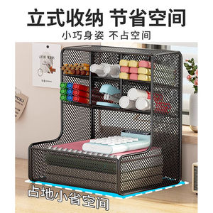 Estante de almacenamiento para escritorio, soporte de malla de 3 niveles para bolígrafos, organizador de escritorio para oficina, suministros para estudiantes, acero al carbono, negro - Product Image 4