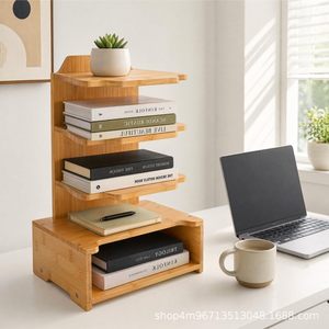 Bamboo Multi Tier <b>Desktop</b> Organizer 4 <b>Shelf</b> Storage Rack For Kitchen Countertop Display Cabinet With Large Capacity - Product Image 3