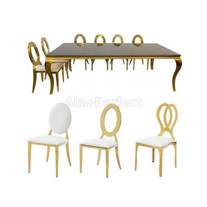 Nouveau produit, ensemble de tables et de chaises de salle à manger en acier inoxydable blanc or, décoration de meubles pour mariage - Product Image 1
