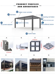 Kit de pergola en aluminium avec toit à lamelles bioclimatique, imperméable, pour jardin extérieur - Product Image 4
