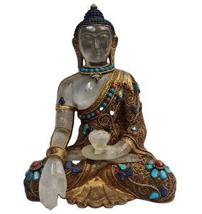 คริสตัลควอตซ์เส้นใยทองเนปาลทำด้วยมือรูปปั้นทองเหลืองรูปพระพุทธรูปรูปปั้นการตกแต่งบ้านแบบอินเดีย - Product Image 4