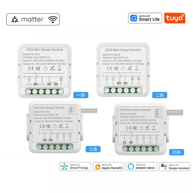 Matter On/Off Switch Smart Home APP Remote Control WiFi PC Flame Retardant Material AC 100-240V DIY Voice