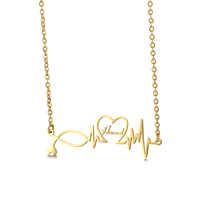 Collier en acier inoxydable sur mesure à la mode pour femmes battements de fréquence cardiaque en or rose avec chaînes plaquées or diamant