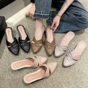 New women's shoes summer fashion solid color pointed toe shoes casual outskirts <strong>wedge</strong> women's shoes hollow <strong>low</strong> heel sandals - Product Image 6