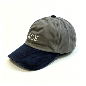 Two Tone Washed Cotton 6-Panel Baseball Cap Corduroy Brim 3D ACE Embroidery Letter Dad Hat Vintage Curved Bill Adjustable Casual - Product Image 3