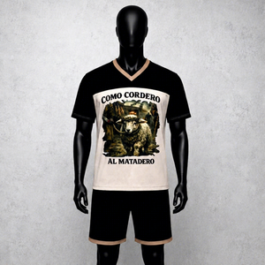 Camiseta de punto de algodón estampada con cuello en V y manga corta para ropa casual de calle - Product Image 1