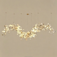 Lustre créatif en céramique blanche en forme de feuille, style luxe léger, pour salon, salle à manger, villa, hôtel, design moderne, branche dorée