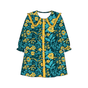 Preordine Vestiti per Bambine a Maniche Lunghe con Motivi Autunnali di Fiori e Zucche, Colletto Morbido ed Elastico, Abiti Personalizzati alla Moda per Bambini, Lunghezza al Ginocchio - Product Image 4