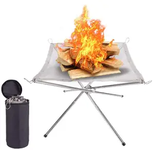 आउटडोर स्टेनलेस स्टील जाल Firepit टेबल पोर्टेबल डेरा डाले हुए आँगन और उद्यान के लिए आग गड्ढे Collapsing स्टील जाल चिमनी