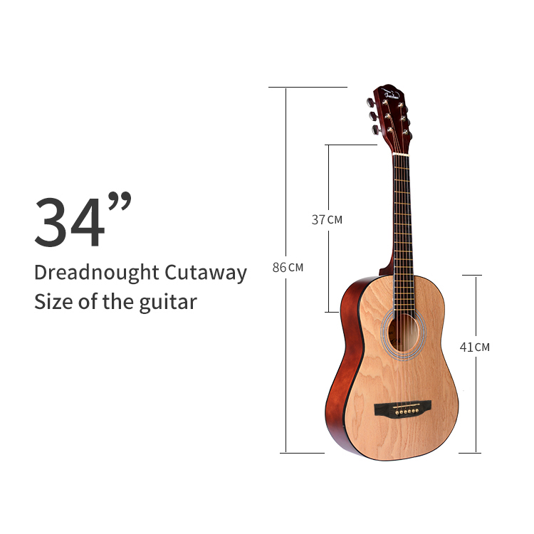 34 Zoll Cutaway Low Price Gitarre mit 6 Saiten Akustik gitarre hergestellt in Hipatti Fabrik