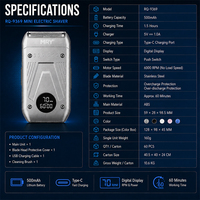 Rasoir Électrique Portable MRY avec Écran Numérique, Tondeuse Escamotable, Rechargeable, pour Hommes, Type-C, OEM ODM