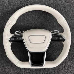 Volant Personnalisé en Cuir Véritable Blanc pour <span class=keywords><strong>Audi</strong></span> A5 A6 C6 C7 A7 R8 RS RS3 RS4 RS5 Q3 Q5 Q7 TT A3 A4 B8 S3 S4 S5 B9 RS6 RS7 - Product Image 1