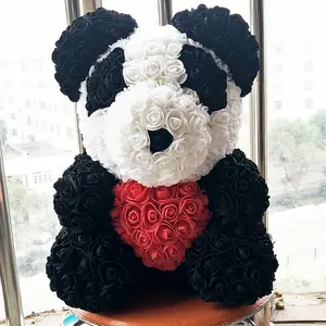 Hadiah Hari Valentine Beruang Mawar 35 Cm, Hadiah Natal Panda Raksasa Beruang Teddy Mawar Kepala Bunga 3.5 Cm dengan Hati