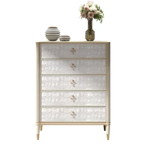 HJ HOME Luxury Natural Shell Bedroom Drawers Bedside Cabinet Chest Of Drawers 5 Drawer Bedroom Furniture