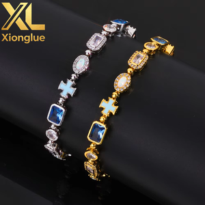 Geometric Cross <b>Bracelet</b> for Women 6mm Iced Out CZ Stones Gold Plated Gemstone Motif Hip Hop Chain Jewelry for Parties - Product Image 5