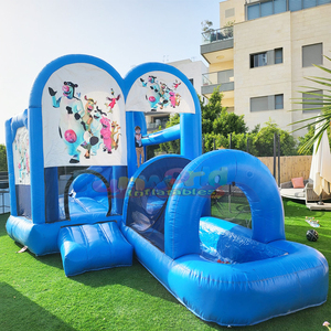 Château gonflable rose pour enfants, avec toboggan et zone de saut, pour usage commercial - Product Image 4