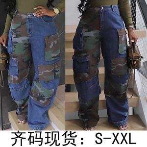 ZHEZHE Fashion Trendy Camouflage Print <strong>Women's</strong> Denim Pants High Waist <strong>Camo</strong> Cargo Pants Ladies <strong>Trousers</strong> - Product Image 2