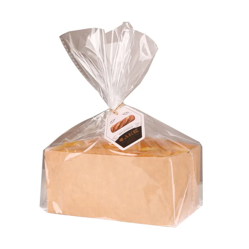 Grosir Kertas Kraft Persegi Panjang Roti Roti Makan Siang Kemasan Makanan Kotak Kertas Kraft dengan Tas Bening dan Kawat Ikat