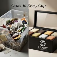 Boîte à thé Landy en MDF noir, organisateur de rangement à 8 compartiments avec couvercle en verre pour garde-manger, vente en gros, fabricant