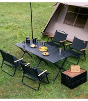 Ensemble complet d'équipement portable pour les pique-niques de camping en plein air Table à roulettes Chaises pliables Mobile