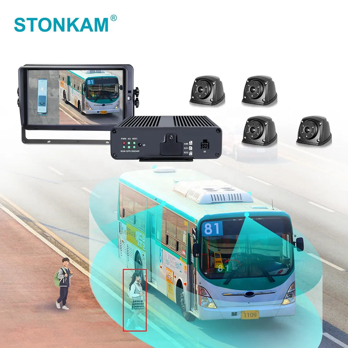 ट्रक उन्नत ट्रक बस निगरानी समाधान के लिए बीएसडी अलार्म के साथ बस के लिए STONKAM 360 बर्ड आई व्यू कैमरा
