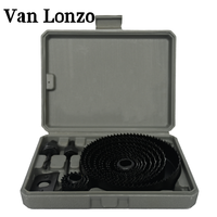 Jeu de 17 forets multifonctionnels Van Lonzo 19-127 mm en acier au carbone avec queue hexagonale pour cloisons sèches/panneaux de bois, boîte en plastique, pour perçage de trous dans le bois