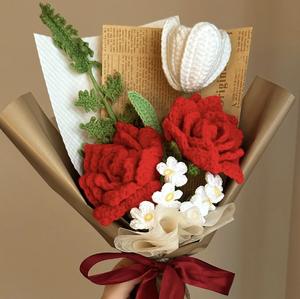 Coffret cadeau d'entreprise : Bouquet de fleurs au crochet fait main, fleurs éternelles en fil, cadeau floral pour mariage, anniversaire et Saint-Valentin - Product Image 3