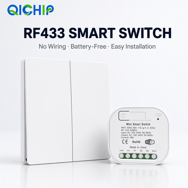 For Tuya Waterproof 433MHz ABS IP65 250V 16A Smart Wall Switches 1Gang 2Gang Home Wireless Switches with Self-Generating Wi-Fi