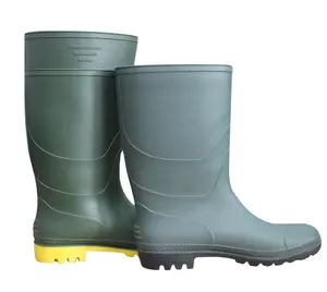Gumboot for adult steel toe and steel sole waterproof PVC green rain boots for men