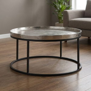 Atractiva Mesa de Centro Redonda Moderna de Metal con Superficie Martillada y Estructura de Hierro, Diseño Industrial, Muebles para Sala de Estar - Product Image 6