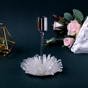 Commercio all'ingrosso di vendita calda naturale di energia curativa candelabro di cristallo singolo trasparente al quarzo decorazione per la casa di nozze