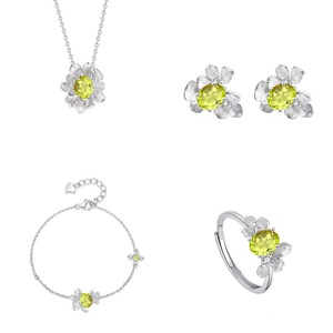 Ensemble collier, boucles d'oreilles et bague en argent sterling 925 avec pierre de cristal naturelle, classique, pour femme, cadeau de fiançailles, certifié par une tierce partie - Product Image 1