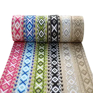 GINYI Factory Wholesale 3.8cm Width Ethnic Style Ribbon Jacquard Webbing Woven Flowers For Garment Accessories