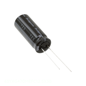 Condensador de Canal de Fabricante 63YXG470MEFC12.5X30, de Aluminio, con Orificio Pasante, 470uF 20% 63V, Tipo Radial TH 470 uF - Product Image 1