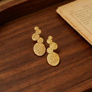 Pendientes Largos de Acero Inoxidable con Textura Martillada, Chapados <span class=keywords><strong>en</strong></span> Oro de 18K, Resistentes al Agua, Diseño <span class=keywords><strong>Irregular</strong></span>, Joyería Ganku - Product Image 3