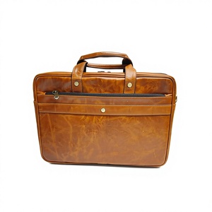 Elegante Maletín para Portátil de Cuero Genuino para Ejecutivos, Gran Capacidad, Portátil, Resistente, con Correas de Hombro y Cierre de Cremallera, para Oficina - Product Image 1