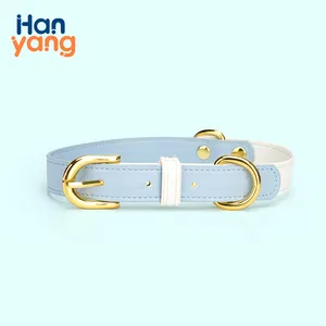 HanYang OEM Pet Accessories Customized design leather dog collar diy engraved custom luxury pu leather dog collar and leash