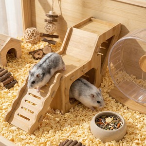 Casa de Bambú para Hámster con Escalera y Escondite, Refugio Duradero para Mascotas Pequeñas, Forma Rectangular, para Suministros de Hámster - Product Image 1
