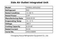 Unité de condensation intégrée pour chambre froide XIAXUE à double sortie d'air (latérale supérieure), compresseur scroll, réfrigérant R-22, 380V, garantie 1 an