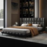 Husk Bed Lit moelleux moderne haut de gamme de 1.95m au design italien avec cadre en bois et tête de lit en cuir véritable pour la chambre principale